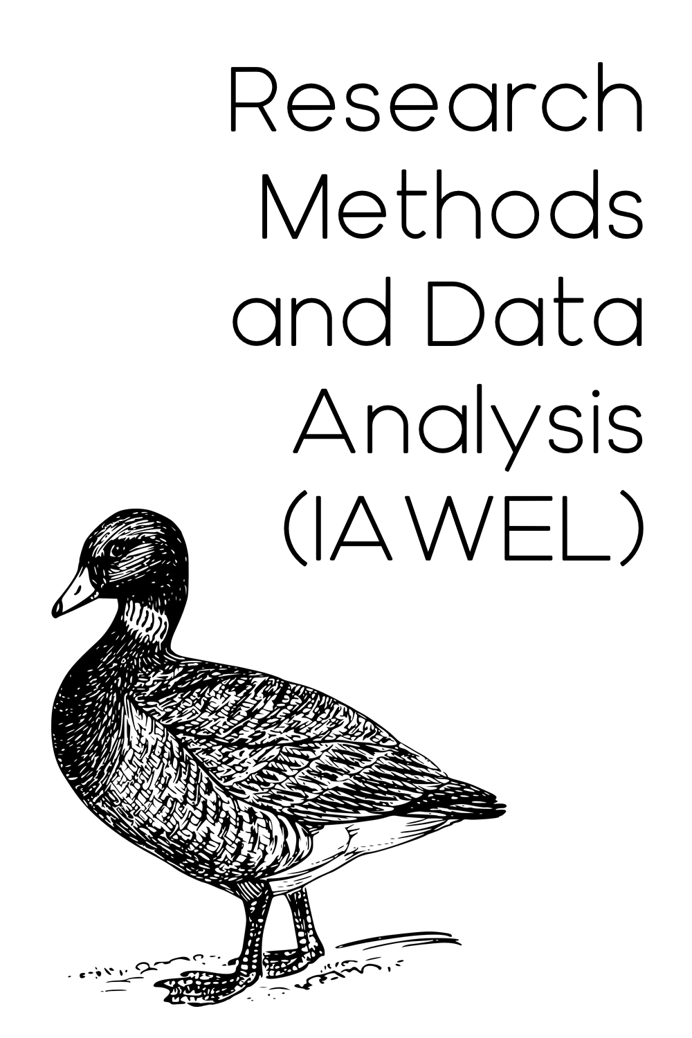 A black and white line drawing of a duck